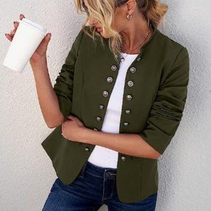 Grapent Army Green Military Style Blazer Size Medium Shoulder Pads Preppy Career
